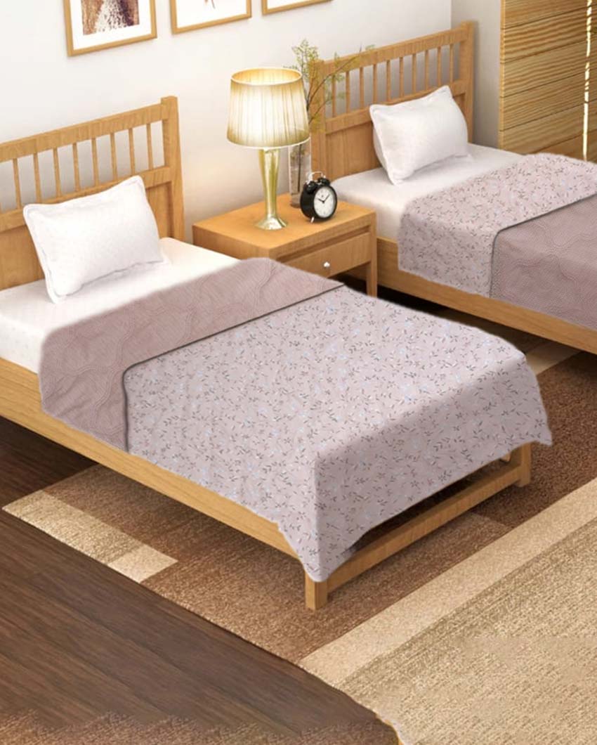 Pink Leafs Printed Cotton Reversible & Cozy Single Bed Comforter | Set Of 2 | 90 x 60 inches