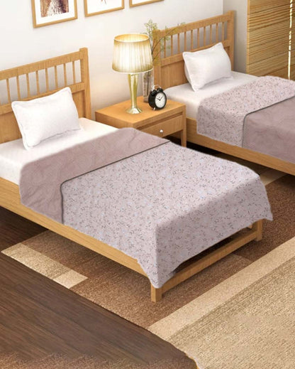 Pink Leafs Printed Cotton Reversible & Cozy Single Bed Comforter | Set Of 2 | 90 x 60 inches