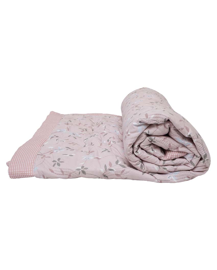 Pink Leafs Printed Cotton Reversible & Cozy Single Bed Comforter | Set Of 2 | 90 x 60 inches