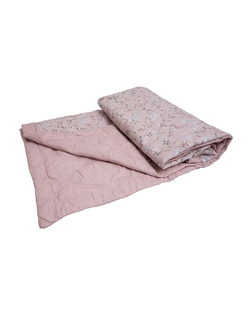 Pink Leafs Printed Cotton Reversible & Cozy Single Bed Comforter | Set Of 2 | 90 x 60 inches