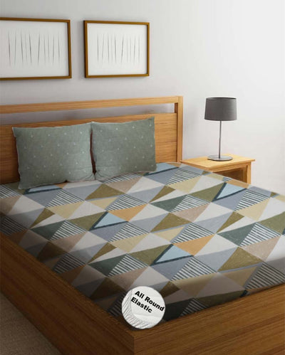 Colorful Zic-Zac Design Cotton Mix Double Bed Fitted Bedsheet Set