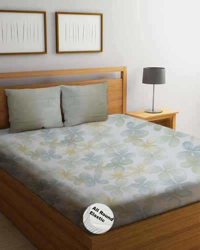 Colorful Flowers Design Cotton Mix Double Bed Fitted Bedsheet Set