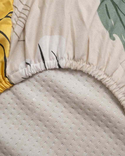 Floral Printed Cotton Mix Double Bed Fitted Bedsheet Set