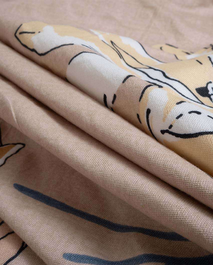 Elegant Floral Printed Cotton Mix Double Bed Fitted Bedsheet Set