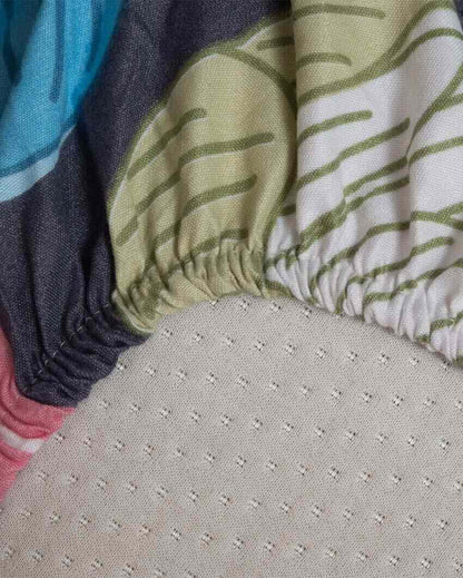 Night Flowers Printed Cotton Mix Double Bed Fitted Bedsheet Set