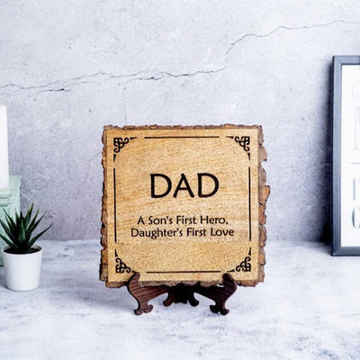 Dad Son's Hero Engraved Bark Edge Wooden Plaque