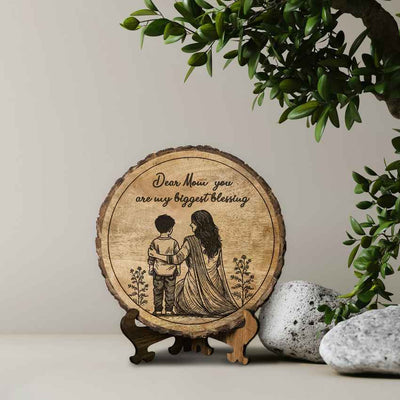 Mamacraft Handcrafted Mango Wood Brown Plaque with Stand Gift Set | 8 inches