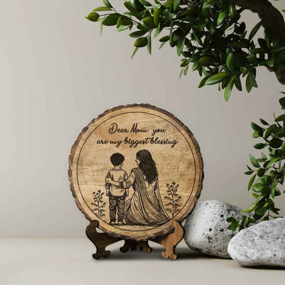 Mamacraft Handcrafted Mango Wood Brown Plaque with Stand Gift Set | 8 inches