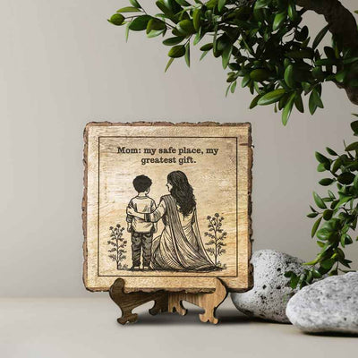Woodwhispers Handcrafted Mango Wood Brown Plaque with Stand Gift Set | 8 x 8 inches