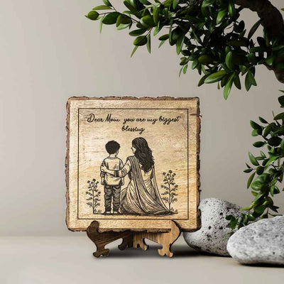 Loveetched Handcrafted Mango Wood Brown Plaque with Stand Gift Set | 8 x 8 inches