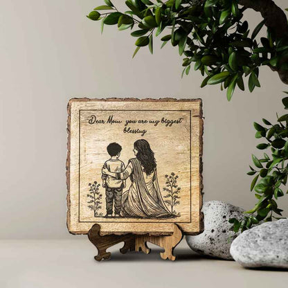 Loveetched Handcrafted Mango Wood Brown Plaque with Stand Gift Set | 8 x 8 inches