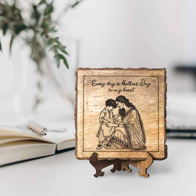Dearroot Handcrafted Mango Wood Brown Plaque with Stand Gift Set | 8 x 8 inches