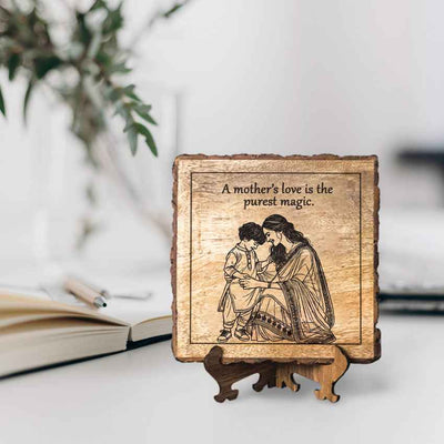 Timelesswood Handcrafted Mango Wood Brown Plaque with Stand Gift Set | 8 x 8 inches