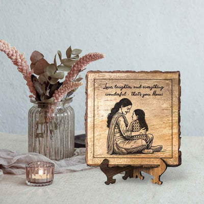 Kindknot Handcrafted Mango Wood Brown Plaque with Stand Gift Set | 8 x 8 inches