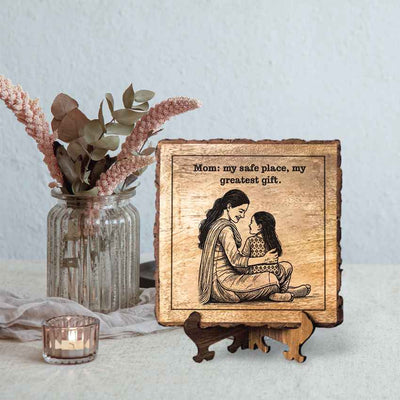 Mothermark Handcrafted Mango Wood Brown Plaque with Stand Gift Set | 8 x 8 inches
