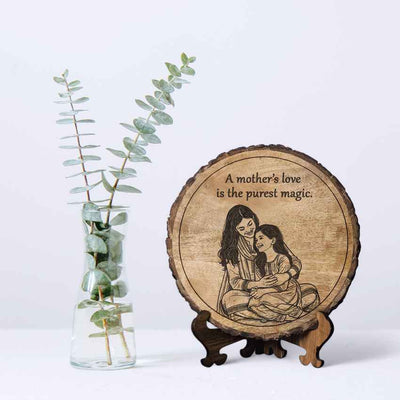 Rootedhug Handcrafted Mango Wood Brown Plaque with Stand Gift Set | 8 inches