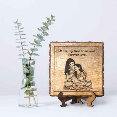 Purematri Handcrafted Mango Wood Brown Plaque with Stand Gift Set | 8 x 8 inches