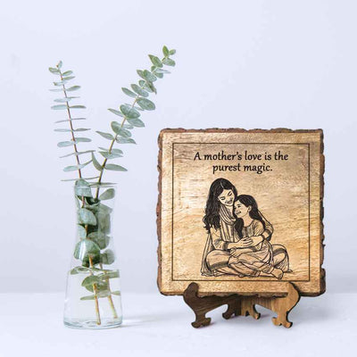 Heirloomhue Handcrafted Mango Wood Brown Plaque with Stand Gift Set | 8 x 8 inches