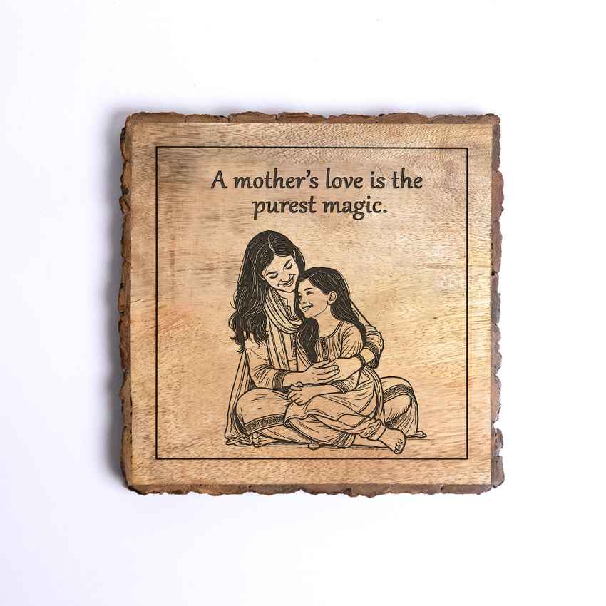 Heirloomhue Handcrafted Mango Wood Brown Plaque with Stand Gift Set | 8 x 8 inches