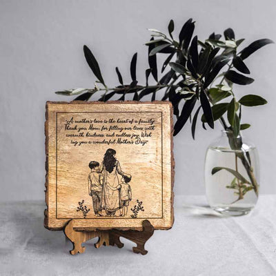 Heritageheart Handcrafted Mango Wood Brown Plaque with Stand Gift Set | 8 x 8 inches