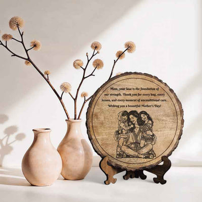 Grainedbond Handcrafted Mango Wood Brown Plaque with Stand Gift Set | 8 inches