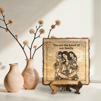 Mamaetch Handcrafted Mango Wood Brown Plaque with Stand Gift Set | 8 x 8 inches