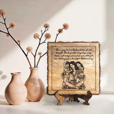 Calmcarve Handcrafted Mango Wood Brown Plaque with Stand Gift Set | 8 x 8 inches