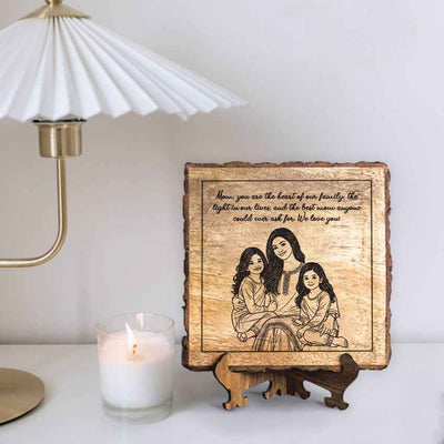 Mothermuse Handcrafted Mango Wood Brown Plaque with Stand Gift Set | 8 x 8 inches