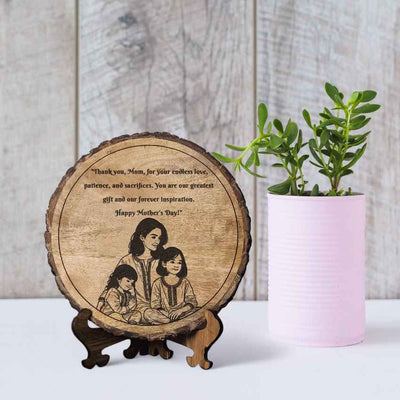 Woodmirth Handcrafted Mango Wood Brown Plaque with Stand Gift Set | 8 inches