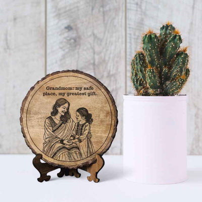 Blessroot Handcrafted Mango Wood Brown Plaque with Stand Gift Set | 8 inches