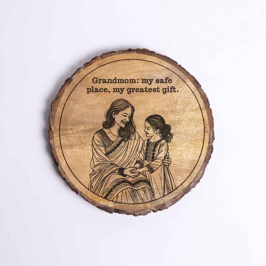 Blessroot Handcrafted Mango Wood Brown Plaque with Stand Gift Set | 8 inches