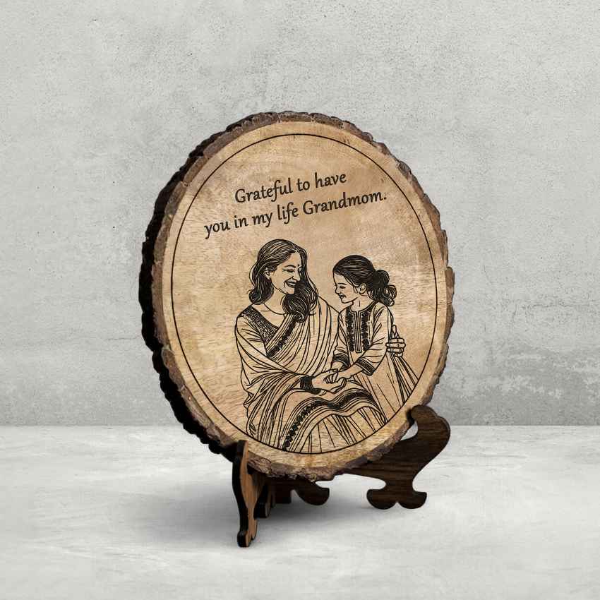 Treesoul Handcrafted Mango Wood Brown Plaque with Stand Gift Set | 8 inches