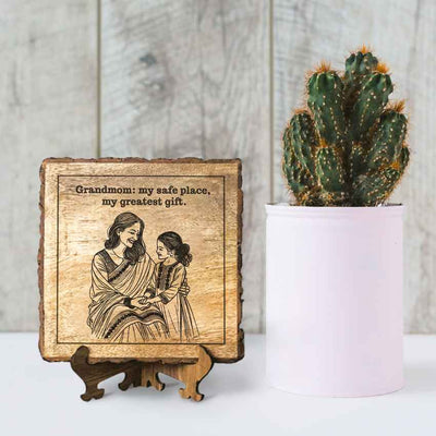 Earthyecho Handcrafted Mango Wood Brown Plaque with Stand Gift Set | 8 x 8 inches