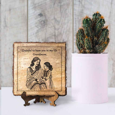 Hugetched Handcrafted Mango Wood Brown Plaque with Stand Gift Set | 8 x 8 inches