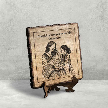Hugetched Handcrafted Mango Wood Brown Plaque with Stand Gift Set | 8 x 8 inches