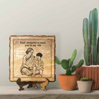 Mommood Handcrafted Mango Wood Brown Plaque with Stand Gift Set | 8 x 8 inches
