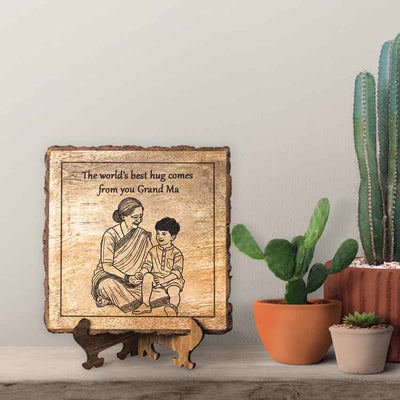 Heartplank Handcrafted Mango Wood Brown Plaque with Stand Gift Set | 8 x 8 inches