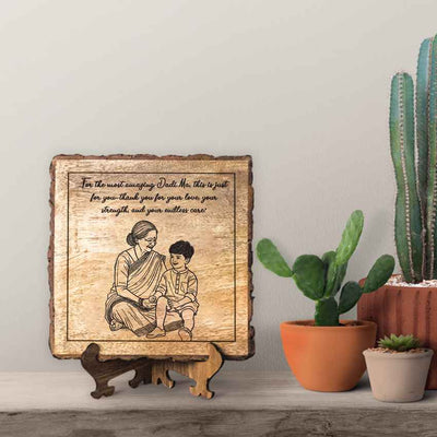Carvenest Handcrafted Mango Wood Brown Plaque with Stand Gift Set | 8 x 8 inches