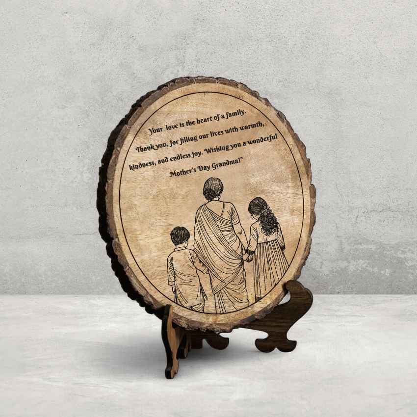 Matriglow Handcrafted Mango Wood Brown Plaque with Stand Gift Set | 8 inches