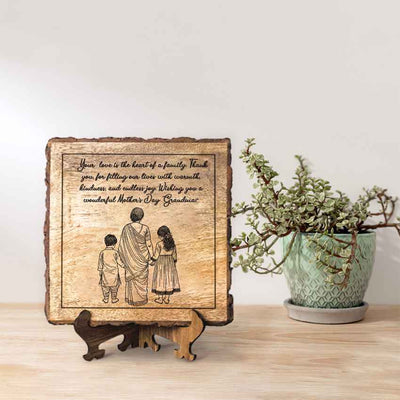 Touchwood Handcrafted Mango Wood Brown Plaque with Stand Gift Set | 8 x 8 inches