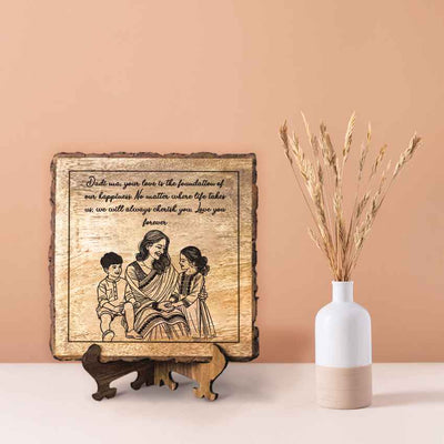 Momrooted Handcrafted Mango Wood Brown Plaque with Stand Gift Set | 8 x 8 inches