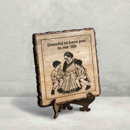 Heartwood Handcrafted Mango Wood Brown Plaque with Stand Gift Set | 8 x 8 inches