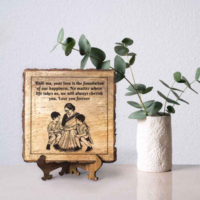 Cherishcarve Handcrafted Mango Wood Brown Plaque with Stand Gift Set | 8 x 8 inches