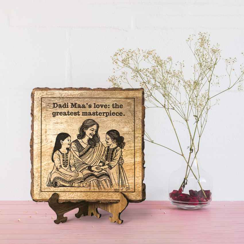 Treetoken Handcrafted Mango Wood Brown Plaque with Stand Gift Set | 8 x 8 inches