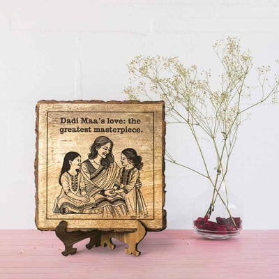 Treetoken Handcrafted Mango Wood Brown Plaque with Stand Gift Set | 8 x 8 inches