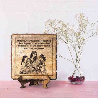 Grainglow Handcrafted Mango Wood Brown Plaque with Stand Gift Set | 8 x 8 inches
