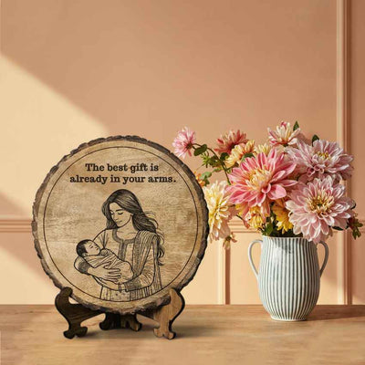 Dearbloom Handcrafted Mango Wood Brown Plaque with Stand Gift Set | 8 inches