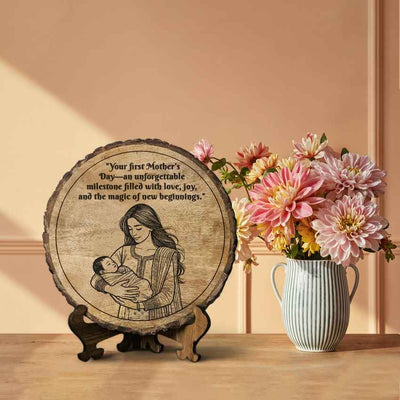 Hugwood Handcrafted Mango Wood Brown Plaque with Stand Gift Set | 8 inches