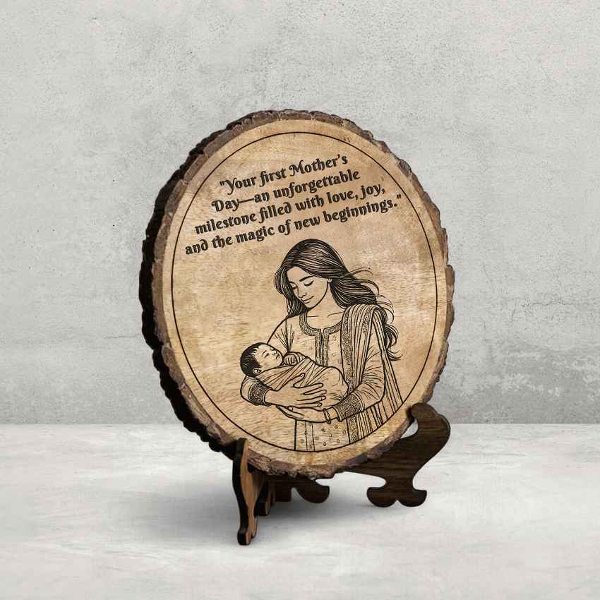 Hugwood Handcrafted Mango Wood Brown Plaque with Stand Gift Set | 8 inches