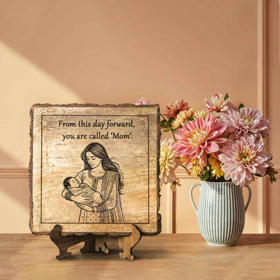 Warmnest Handcrafted Mango Wood Brown Plaque with Stand Gift Set | 8 x 8 inches